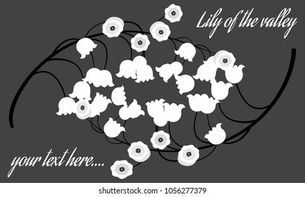Spring Flowers. Vector Illustration with Lily of the Valley. Beautiful Template with Convallaria Flowers. May Lily in Hipster Style for Spring Design, Card, Greeting, Invitation, Wedding, Poster.