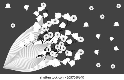 Spring Flowers. Vector Illustration with Lily of the Valley. Beautiful Template with Convallaria Flowers. May Lily in Hipster Style for Spring Design, Card, Greeting, Invitation, Wedding, Poster.