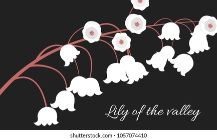 Spring Flowers. Vector Illustration with Lily of the Valley. Beautiful Template with Convallaria Flowers. May Lily in Hipster Style for Spring Design, Card, Greeting, Invitation, Wedding, Poster.