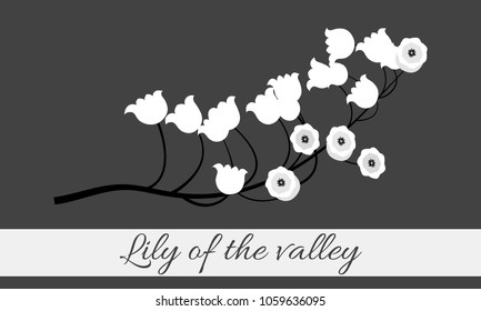 Spring Flowers. Vector Illustration with Lily of the Valley. Beautiful Template with Convallaria Flowers. May Lily in Hipster Style for Spring Design, Card, Greeting, Invitation, Wedding, Poster.