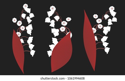 Spring Flowers. Vector Illustration with Lily of the Valley. Beautiful Template with Convallaria Flowers. May Lily in Hipster Style for Spring Design, Card, Greeting, Invitation, Wedding, Poster.