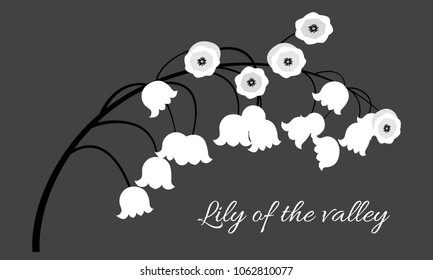 Spring Flowers. Vector Illustration with Lily of the Valley. Beautiful Template with Convallaria Flowers. May Lily in Hipster Style for Spring Design, Card, Greeting, Invitation, Wedding, Poster.