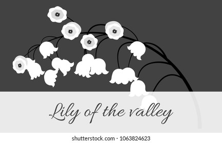 Spring Flowers. Vector Illustration with Lily of the Valley. Beautiful Template with Convallaria Flowers. May Lily in Hipster Style for Spring Design, Card, Greeting, Invitation, Wedding, Poster.
