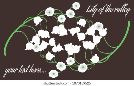 Spring Flowers. Vector Illustration with Lily of the Valley. Beautiful Template with Convallaria Flowers. May Lily in Hipster Style for Spring Design, Card, Greeting, Invitation, Wedding, Poster.