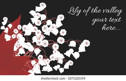 Spring Flowers. Vector Illustration with Lily of the Valley. Beautiful Template with Convallaria Flowers. May Lily in Hipster Style for Spring Design, Card, Greeting, Invitation, Wedding, Poster.