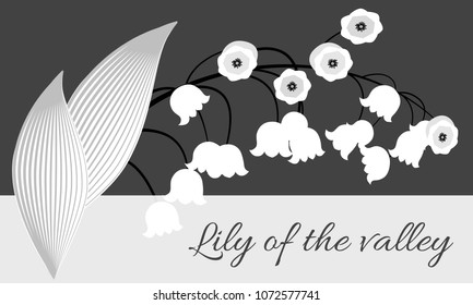 Spring Flowers. Vector Illustration with Lily of the Valley. Beautiful Template with Convallaria Flowers. May Lily in Hipster Style for Spring Design, Card, Greeting, Invitation, Wedding, Poster.