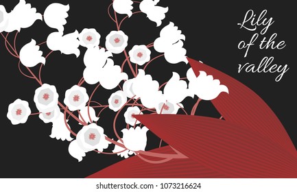 Spring Flowers. Vector Illustration with Lily of the Valley. Beautiful Template with Convallaria Flowers. May Lily in Hipster Style for Spring Design, Card, Greeting, Invitation, Wedding, Poster.
