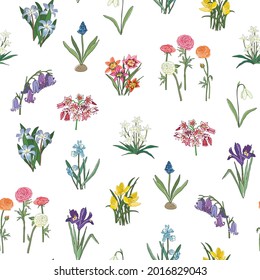 Spring flowers vector seamless pattern