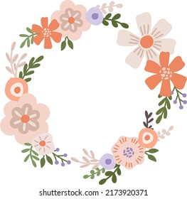 Correa vectorial de flores de primavera. Flores minimalistas de marco redondo	
