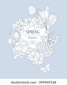 Spring Flowers Vintage Vector Hand Drawn Design Card