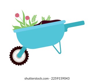 spring flowers in wheelbarrow icon