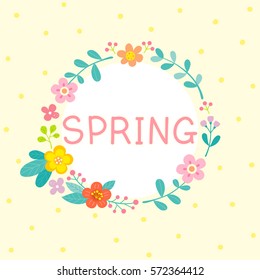 Spring flowers wreath round frame.