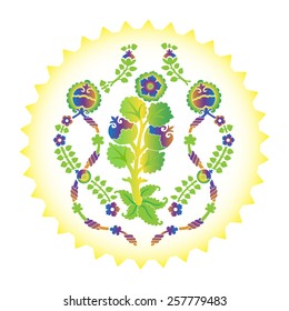 spring flowers and yellow sun on white background