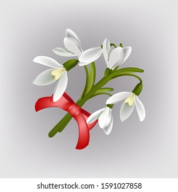 Spring flowers.Bouquet of delicate snowdrops. Vector illustration. Template for greeting card, web design.Isolated.