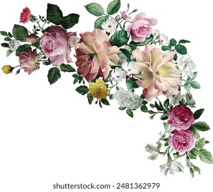 Spring flowers.Spring flowers. Purple, pink, blue, pastel, romantic. Rose flowers, printed patterns on fabric and wallpaper.