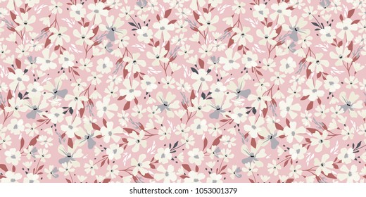 Spring flowery pattern. Seamless floral background for wrapping, textile, wallpaper. Vector flourish texture. Delicate  watercolor design.