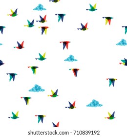 spring flying birds illustration, seamless,vector pattern 