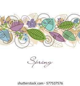 Decoración folclórica de primavera, hojas tiernas y flores