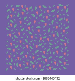 Spring foliage pattern with hearts. The spring background is hand-drawn in Doodle style. A picture of nature for lovers of spring. For creating postcards, posters and banners for spring design. Vector