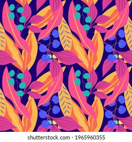 Spring Foliage Seamless Pattern. Colorfull Abstract Vector. Good for print, fashion and wallpaper. 