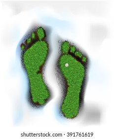 spring footprint, spring step, foot print  like grass on soil surrounded with melting snow, vector, spring is coming idea