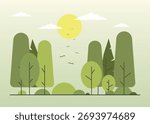Spring forest with green leaves. Summer garden view. Stock Illustration