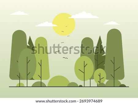 Spring forest with green leaves. Summer garden view. Stock Illustration