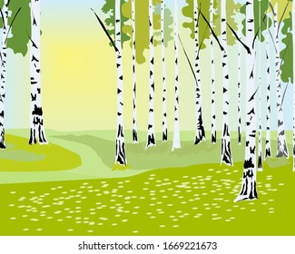 bosque primaveral y pradera con flores