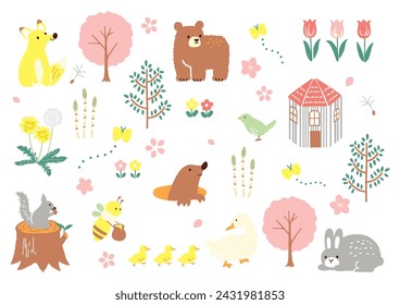 Spring forest pattern vector illustration.