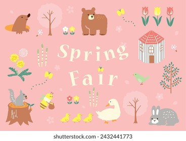 Spring forest pattern vector illustration.