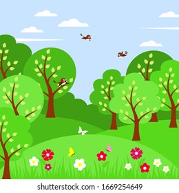 Spring forest. Season. Forest background.