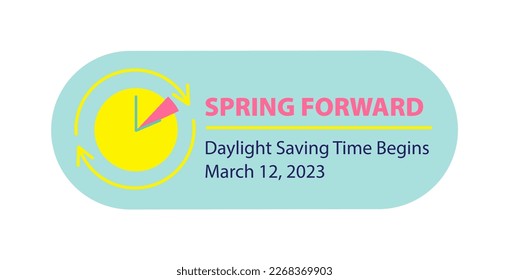 Banner web Spring Forward 2023. Programación de horario de verano en estilo gráfico. Cambio de reloj una hora antes del verano