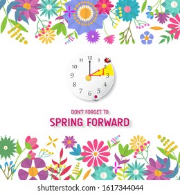 Spring Forward Banner. Daylight Saving Time Reminder - Spring Time Change.