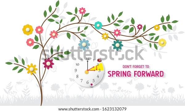Spring Forward Banner. Daylight Saving Time\
Reminder - Spring Time\
Change.