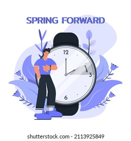 Spring Forward Concept with Male Character Checking Time