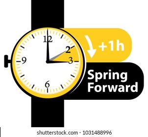 Spring Forward. Daylight Saving Time. Summer Time. Watch Vector Icon.