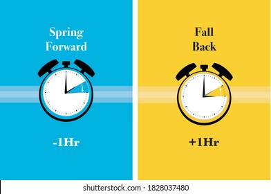 Spring forward, Fall back design. 1 hours forward, 1 hour back vector 