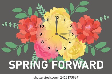 Spring forward horizontal card. Greeting card with peony. Vector illustration