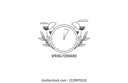 Spring forward illustration with clock. spring with flower vector