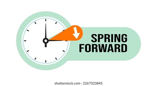 Banner web de Spring Forward. Hora de verano Comienza el concepto de tiempo de ahorro en el estilo gráfico plano
