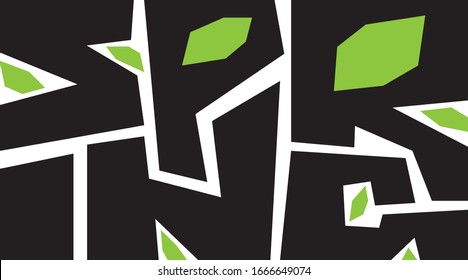 Spring. Four Season or the year calendar hand lettering free style. Black with green leaf