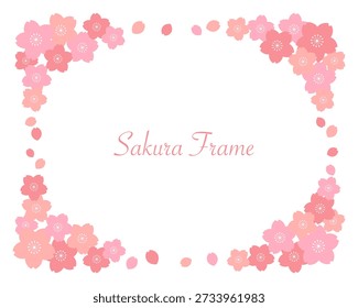 Un marco de primavera adornado con lindas ilustraciones de flores de cerezo. Dice "marco de flor de cerezo" en japonés.