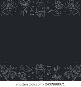 Spring frame with butterflies. butterflies background. drawn spring illustration