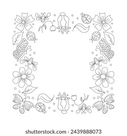 Spring frame with butterflies. butterflies background. drawn spring illustration