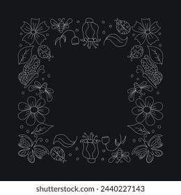 Spring frame with butterflies. butterflies background. drawn spring illustration