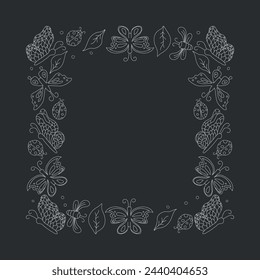 Spring frame with butterflies. butterflies background. drawn spring illustration