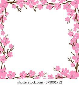 Spring frame with cherry blossoms. Place for text.