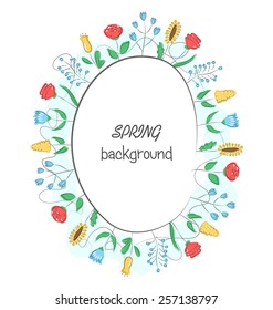 Spring frame with field flowers isolated on white background