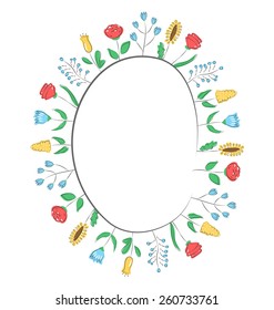 Spring frame with field flowers isolated on white background