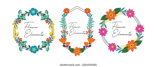 Spring frame flower. Set of frame circle flower. Wedding or invitation flower concept